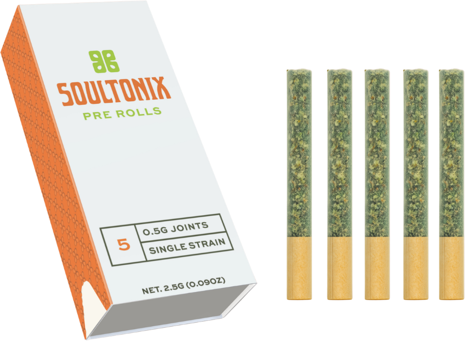 Soultonix five-pack pre-roll box and pre-rolls